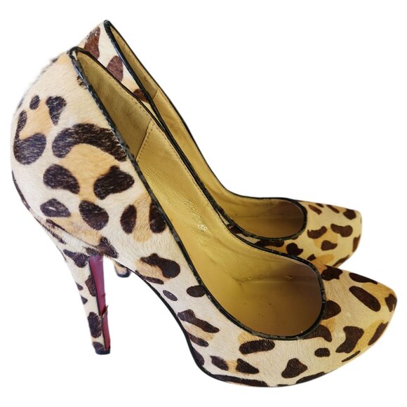 Christian Louboutin Cheetah Print Pony Hair-On Platform Heels Size 8 US / 38 EU
